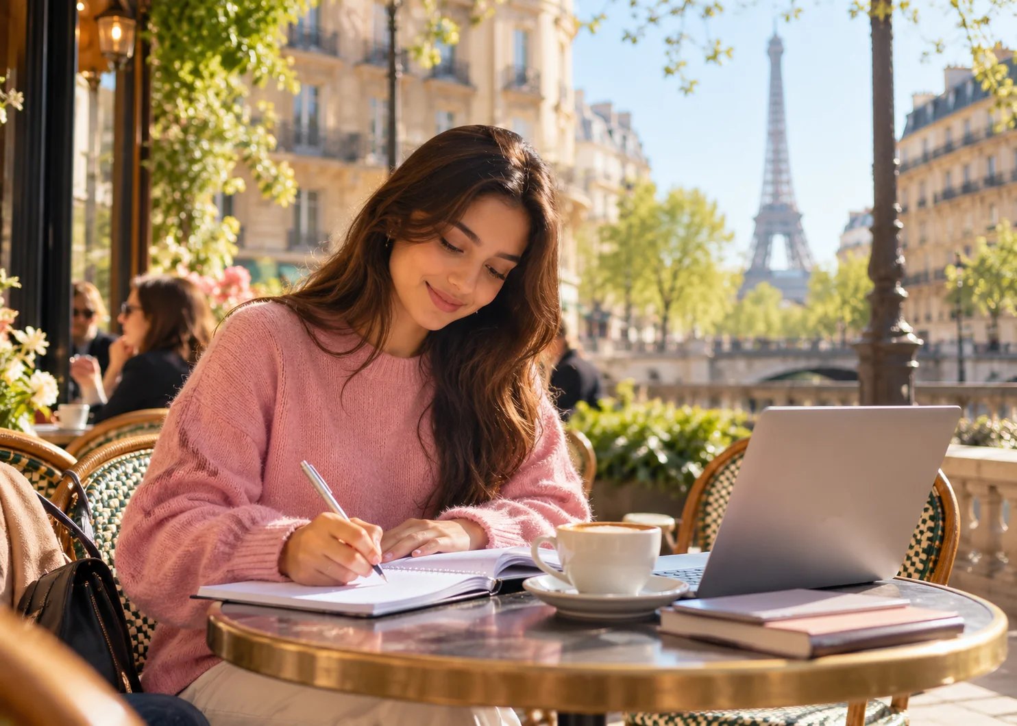 Étudiante qui travaille dans un café à Paris