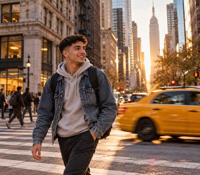 Étudiant marocain dans une rue de New York